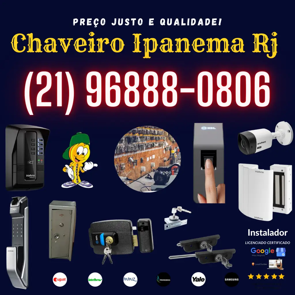 Chaveiro 24 horas Ipanema rua barão da torre realiza serviço de abertura de portas de residências e automóveis, em qualquer horário do dia ou da noite. Com Chaveiro 24 horas Ipanema, é possível realizar a troca de miolo, chaves codificadas, instalação de fechaduras, entre outros. É, Portanto, um serviço de chaveiro residencial e automotivo, que traz soluções para diversos casos, como quando alguém fica impossibilitado de entrar em sua casa ou carro por ter perdido ou esquecido a chave. (21)96888-0806✆